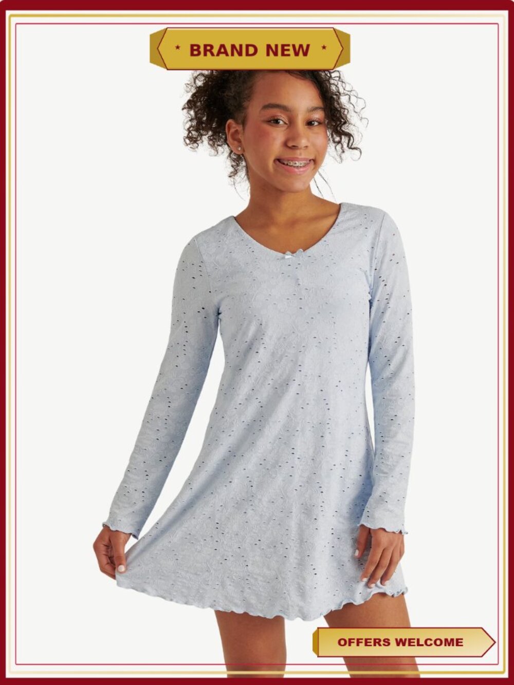 Girl's Skater Dress Long Sleeve Textured Knit Built-in Bodysuit